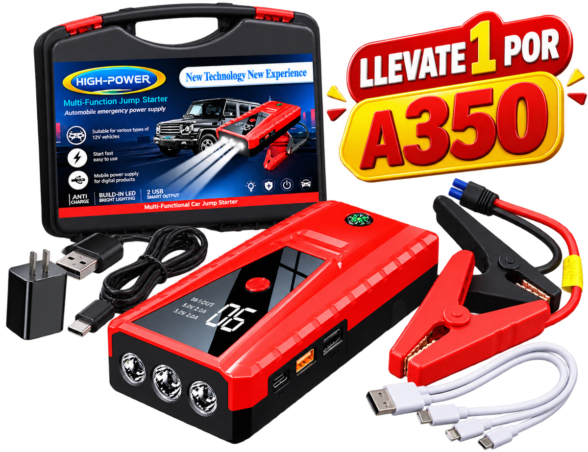 🚗 ¡ARRANCADOR PORTÁTIL PARA AUTO 12V + POWER BANK!