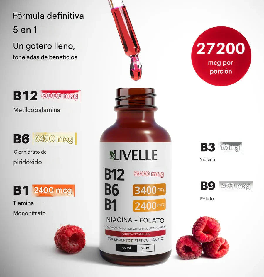 🍇 Vitamina B12 B6 B1 ,Líquida de Frambuesa – Lleva 2 Paga 1