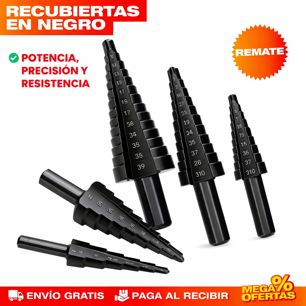 🔩 SET DE  5  BROCAS ESCALONADAS DE TITANIO + ENVIO GRATIS
