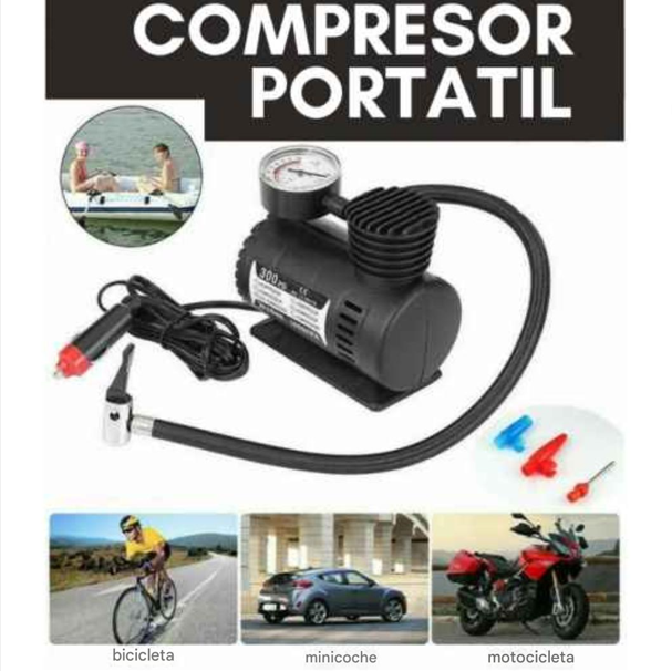 Compresor de Aire PSI Portátil - Inflador de Llantas. Carga Rápida, para Autos, Motos, Bicicletas, Pelotas