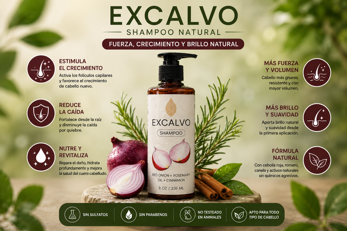 EXCALVO™ | Shampoo de Cebolla para Crecimiento y Reparación Capilar ⭐ (Recomendada)+ envio gratis