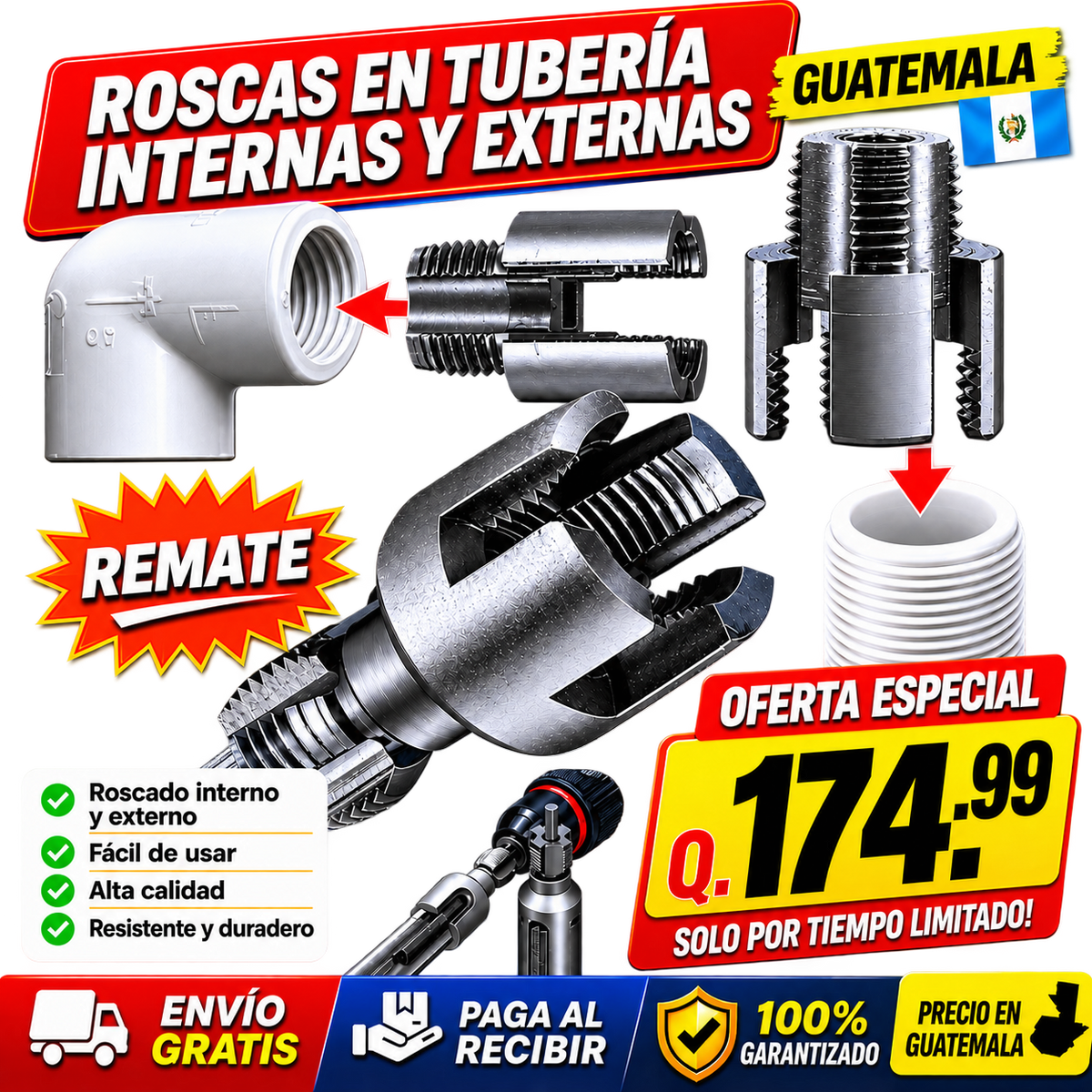 🔩 Kit de Roscado Preciso para Tuberías PVC |Q189.99+ Envió gratis 🚚