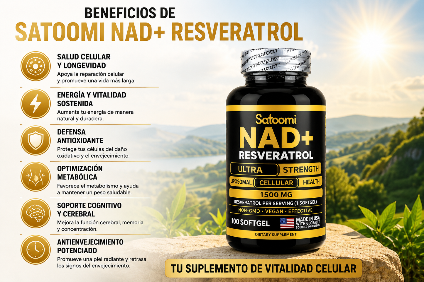 💎NAD + RESVERATROL TOP ORIGINALl®.Apoyo Antioxidante de Alta Potencia-60 Cápsulas + Envío gratis 🚚