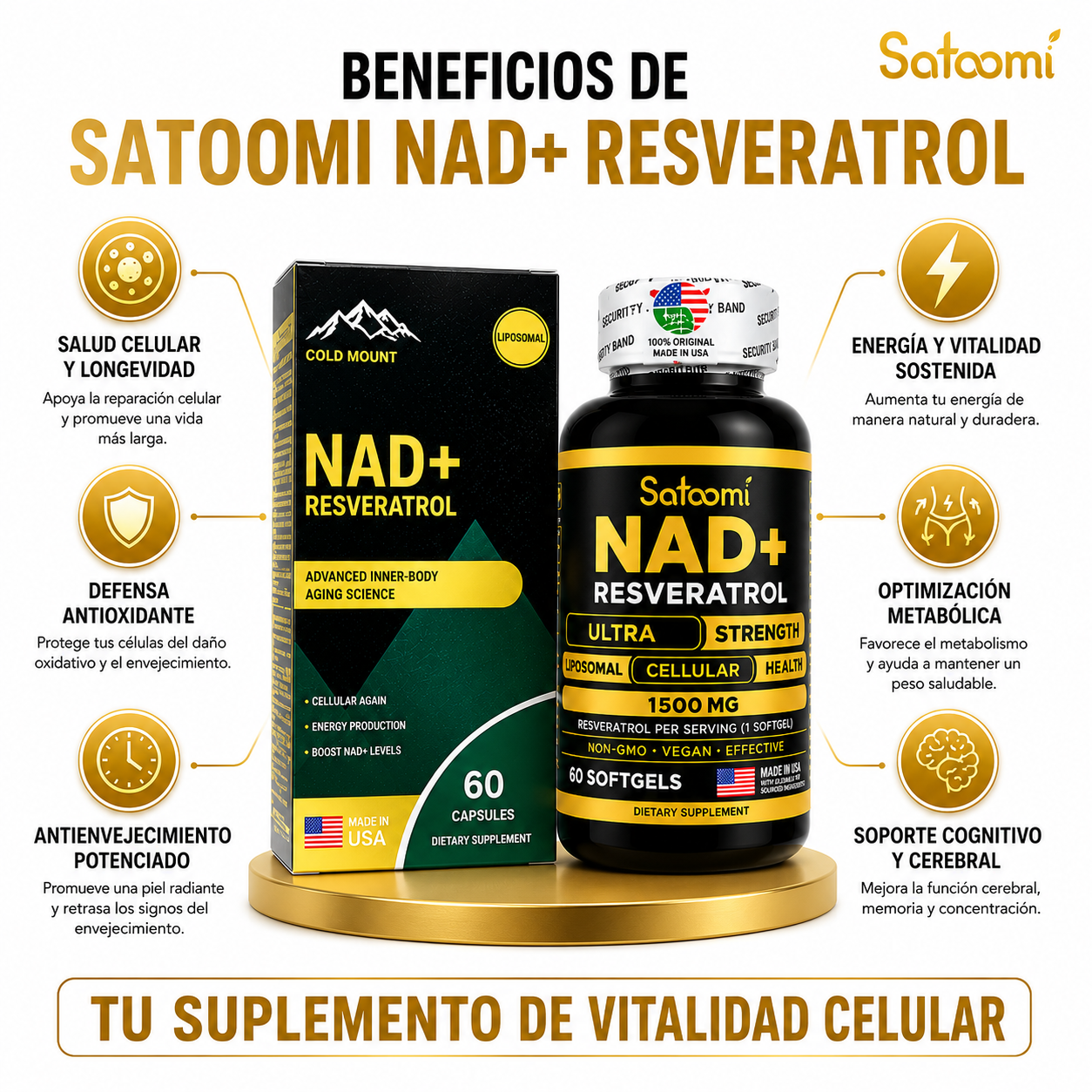 💎NAD + RESVERATROL TOP ORIGINALl®.Apoyo Antioxidante de Alta Potencia-60 Cápsulas + Envío gratis 🚚