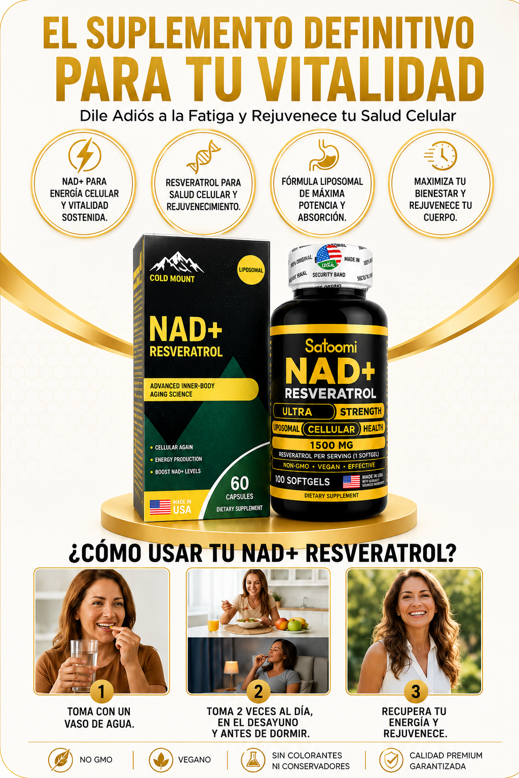 💎NAD + RESVERATROL TOP ORIGINALl®.Apoyo Antioxidante de Alta Potencia-60 Cápsulas + Envío gratis 🚚