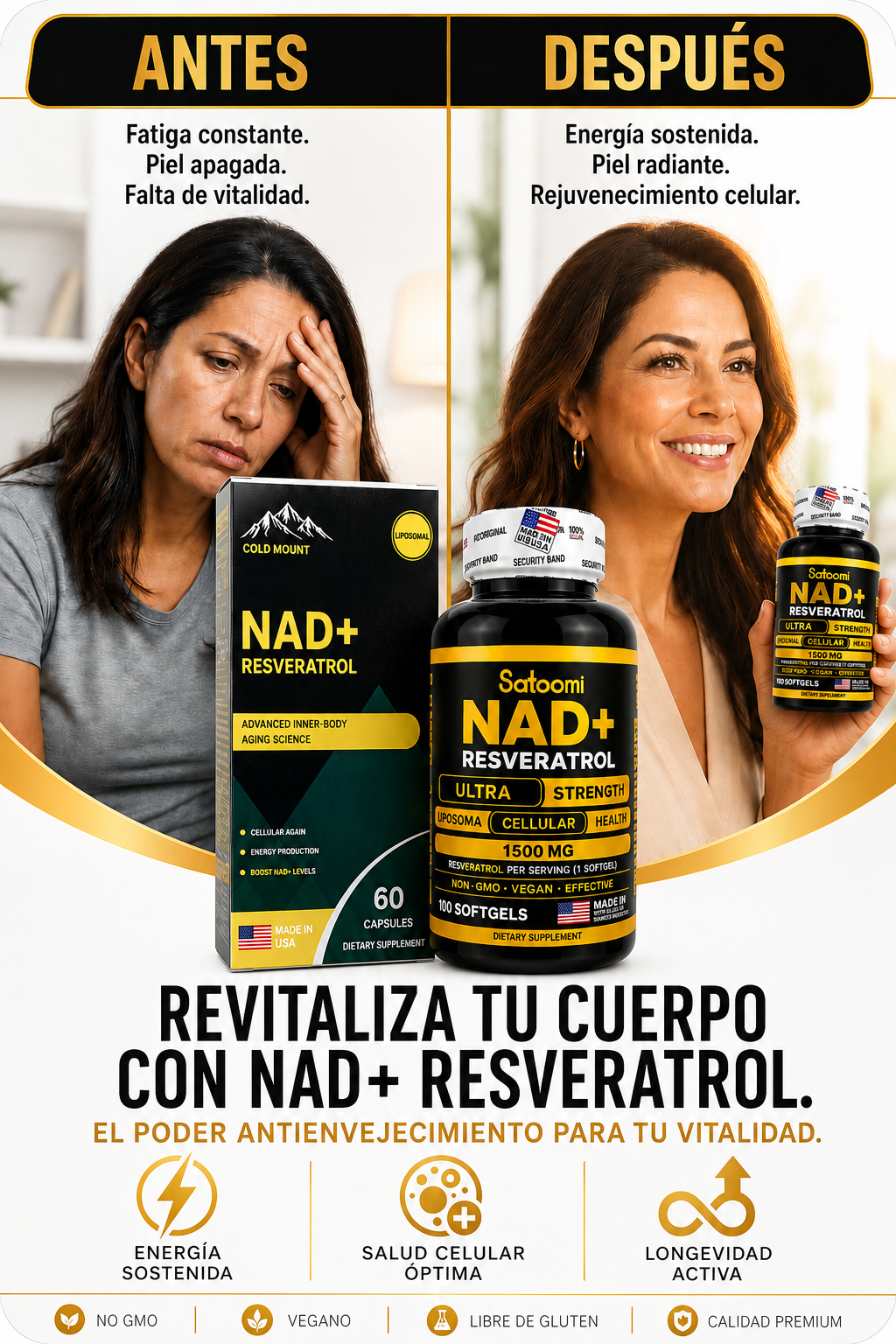 💎NAD + RESVERATROL TOP ORIGINALl®.Apoyo Antioxidante de Alta Potencia-60 Cápsulas + Envío gratis 🚚