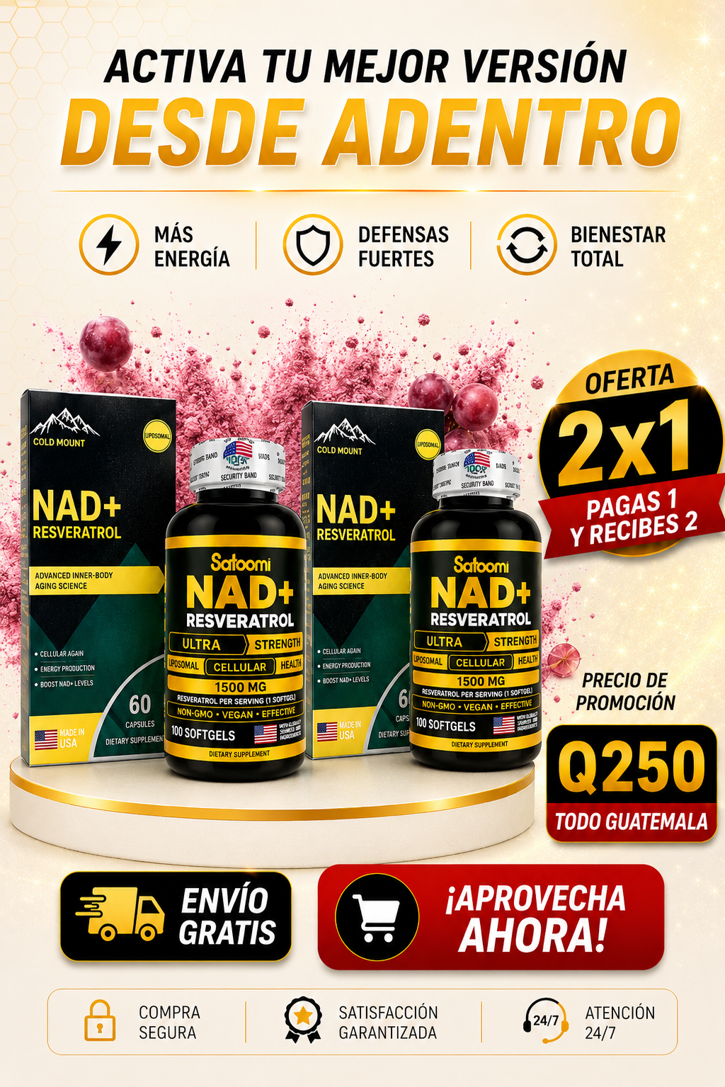 💎NAD + RESVERATROL TOP ORIGINALl®.Apoyo Antioxidante de Alta Potencia-60 Cápsulas + Envío gratis 🚚