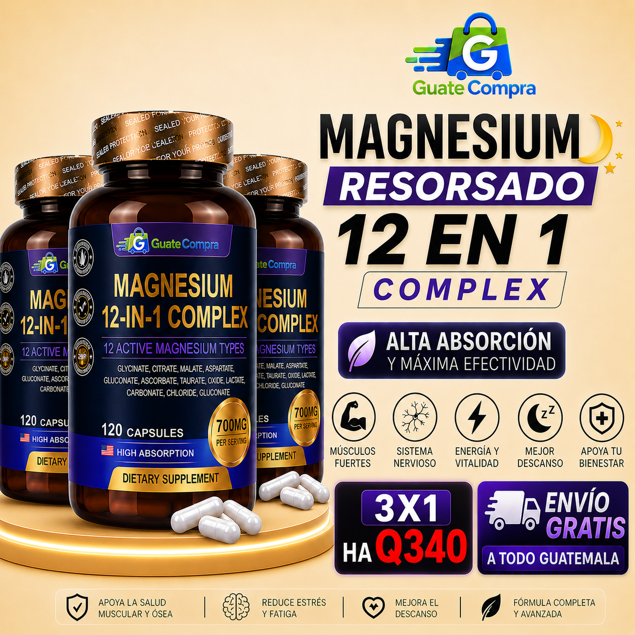 🌙 MAGNESIUM RESORSADO  12 EN 1 COMPLEX +envio gratis 🛻