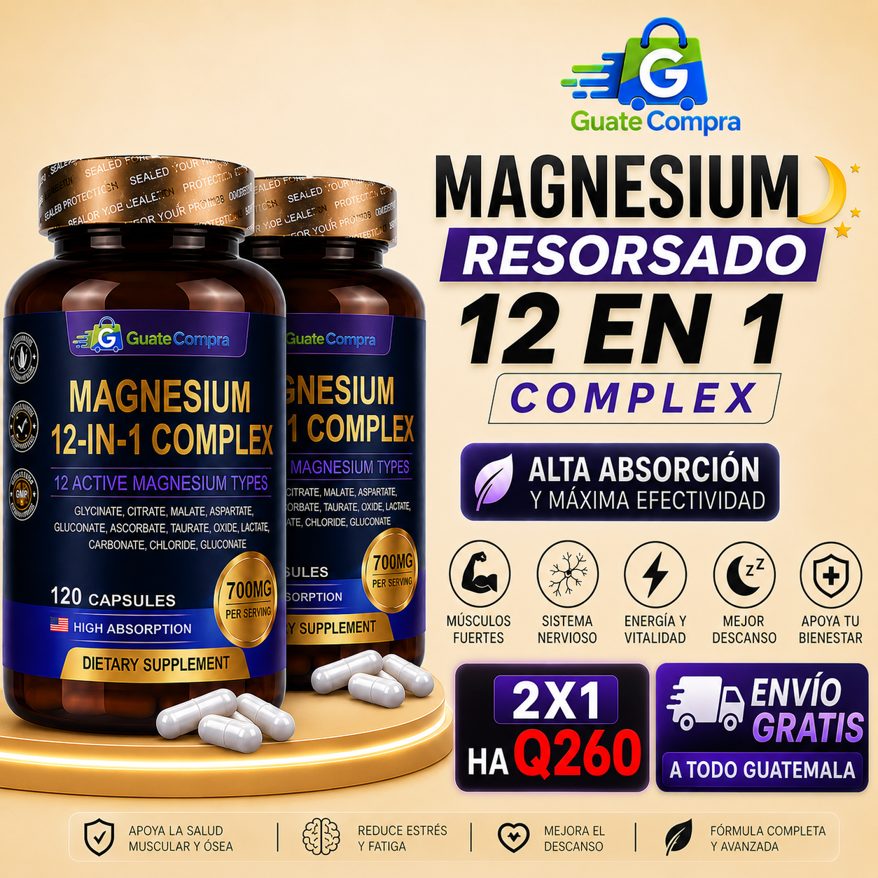 🌙 MAGNESIUM RESORSADO  12 EN 1 COMPLEX +envio gratis 🛻