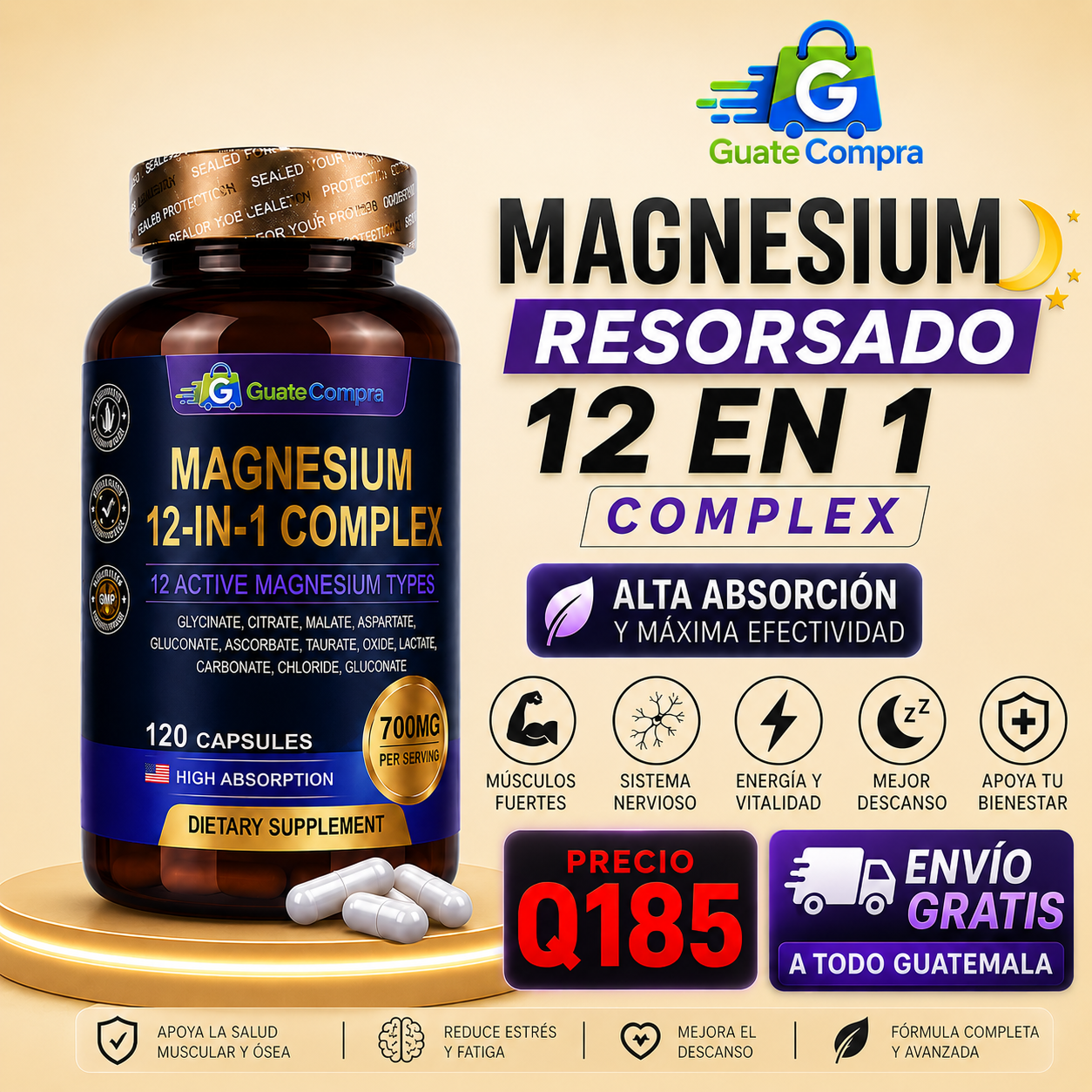 🌙 MAGNESIUM RESORSADO  12 EN 1 COMPLEX +envio gratis 🛻