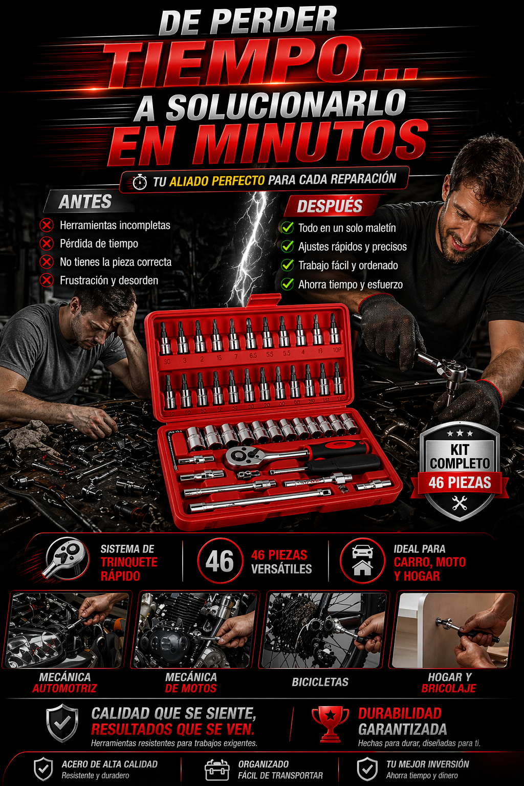 🛠️ SET DE 46 LLAVES DE DADO | Q200! + ENVIO GRATIS