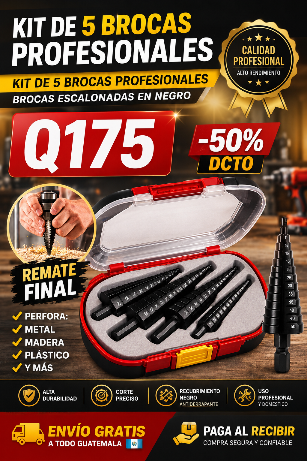 🔩 SET DE  5  BROCAS ESCALONADAS DE TITANIO + ENVIO GRATIS
