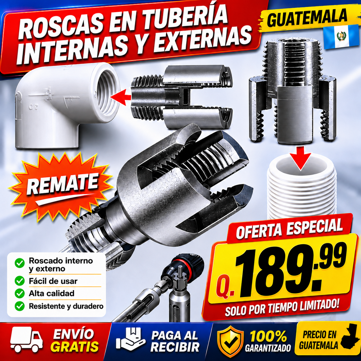 🔩 Kit de Roscado Preciso para Tuberías PVC |Q189.99+ Envió gratis 🚚