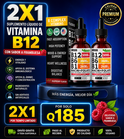 🍇 Vitamina B12 B6 B1 ,Líquida de Frambuesa – Lleva 2 Paga 1