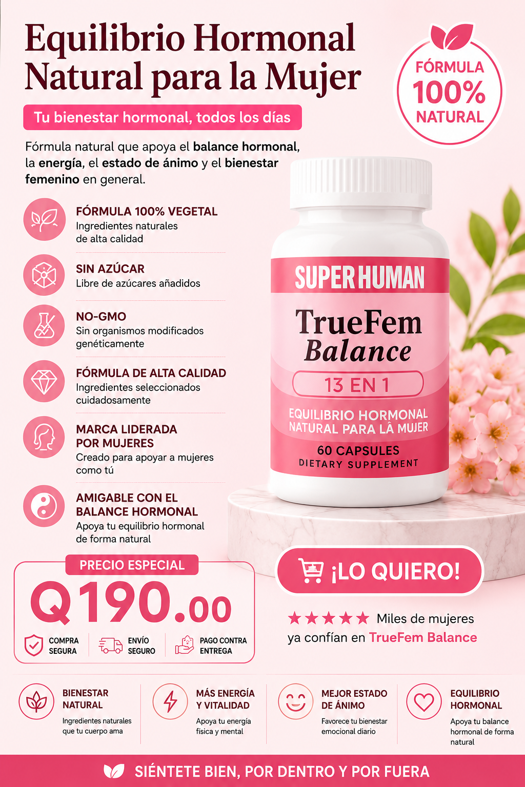 🌸 TrueFem Balance – Cápsulas para el Equilibrio Hormonal y Bienestar Femenino (60 Cápsulas) – SuperHuman™