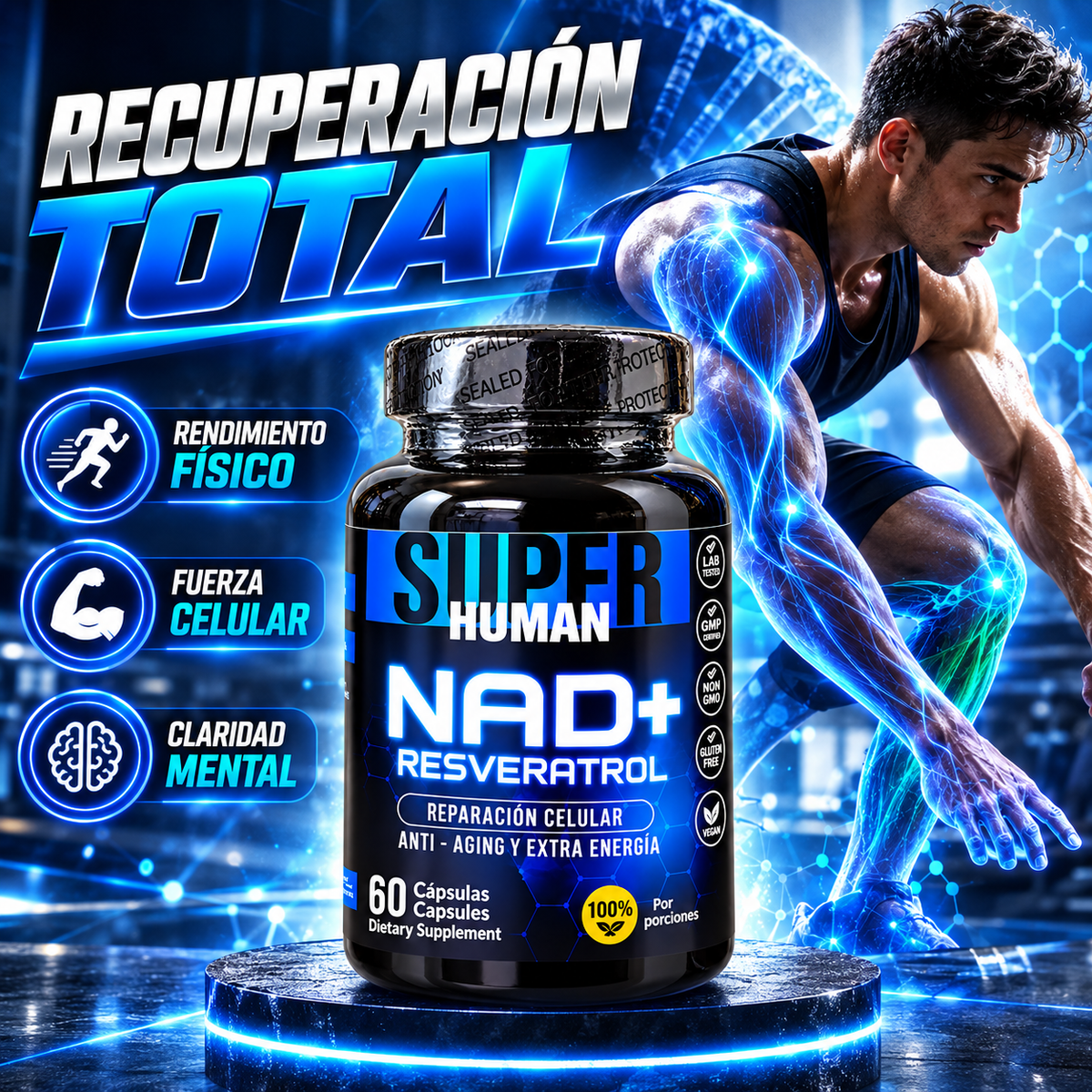Super Human NAD+ Resveratrol, +envio gratis