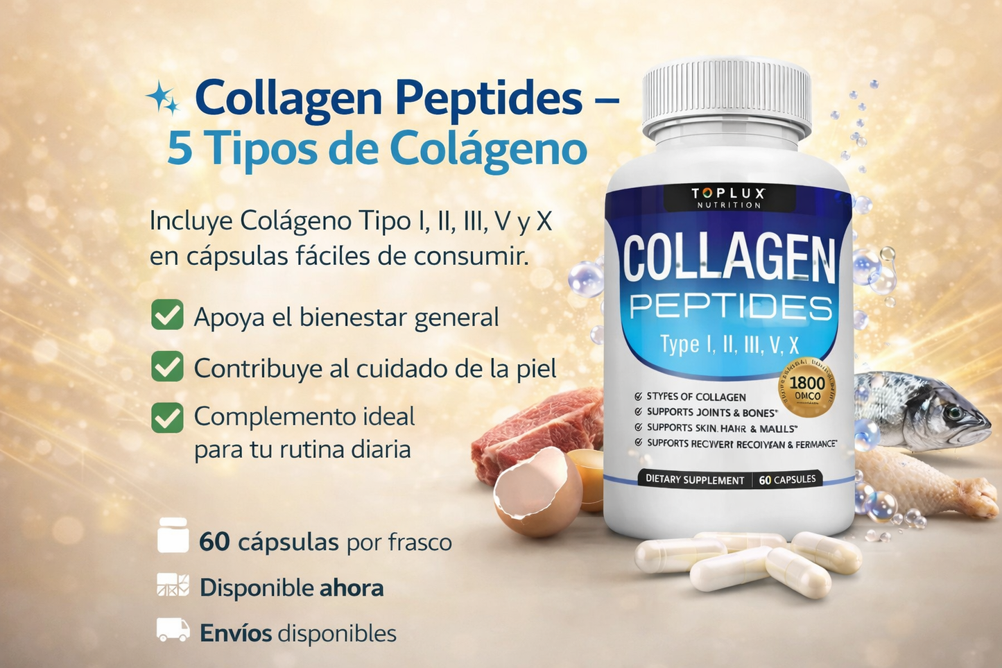 🌱 Colágeno Hidrolizado Premium | Piel Radiante, Cabello Fuerte y Articulaciones Saludables + Envío Gratis 🚚