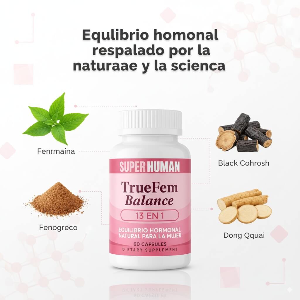 🌸 TrueFem Balance – Cápsulas para el Equilibrio Hormonal y Bienestar Femenino (60 Cápsulas) – SuperHuman™