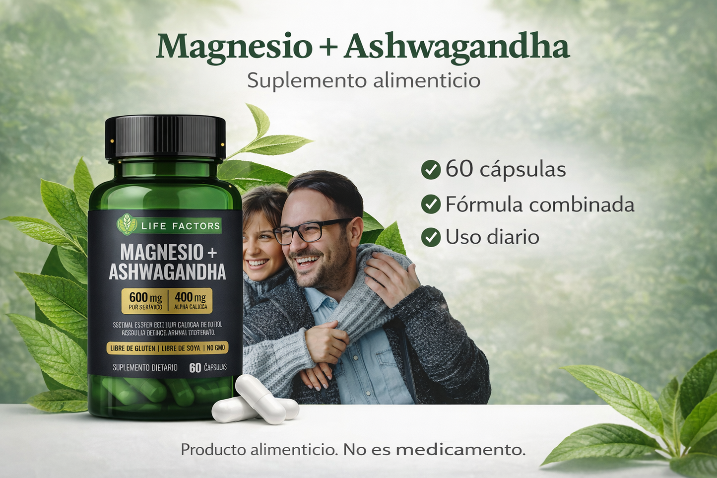 🌴SUPER  MAGNESIO & ASHWAGANDHA + 60 CAPS ORIGINAL -Q185 + envio gratis