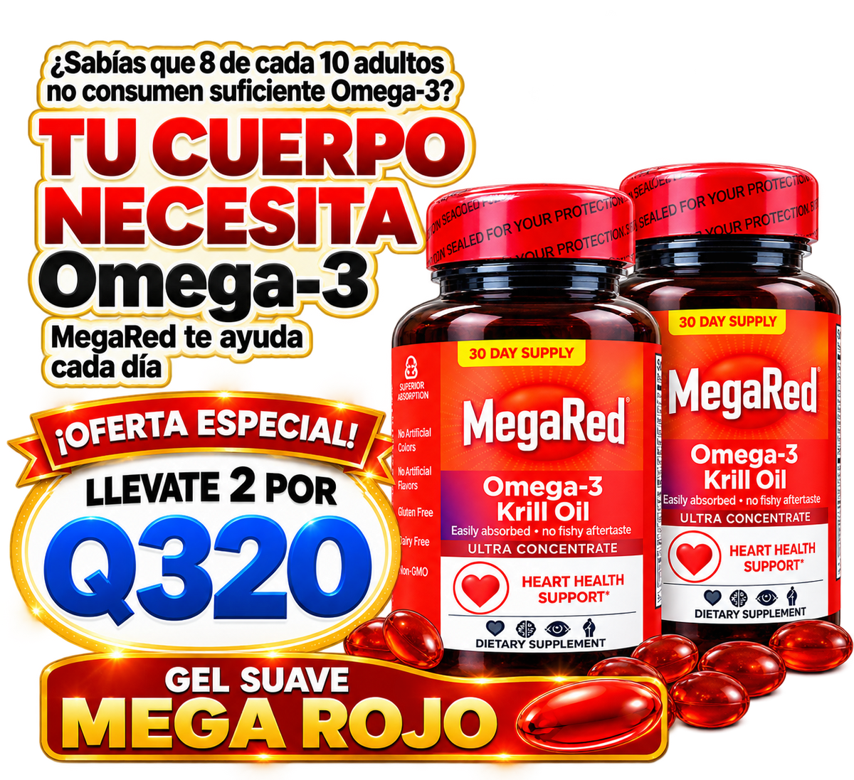 🔥MegaRed Omega-3® Gel Suave rojo  – Apoya tu corazón, mente y articulaciones+envio gratis