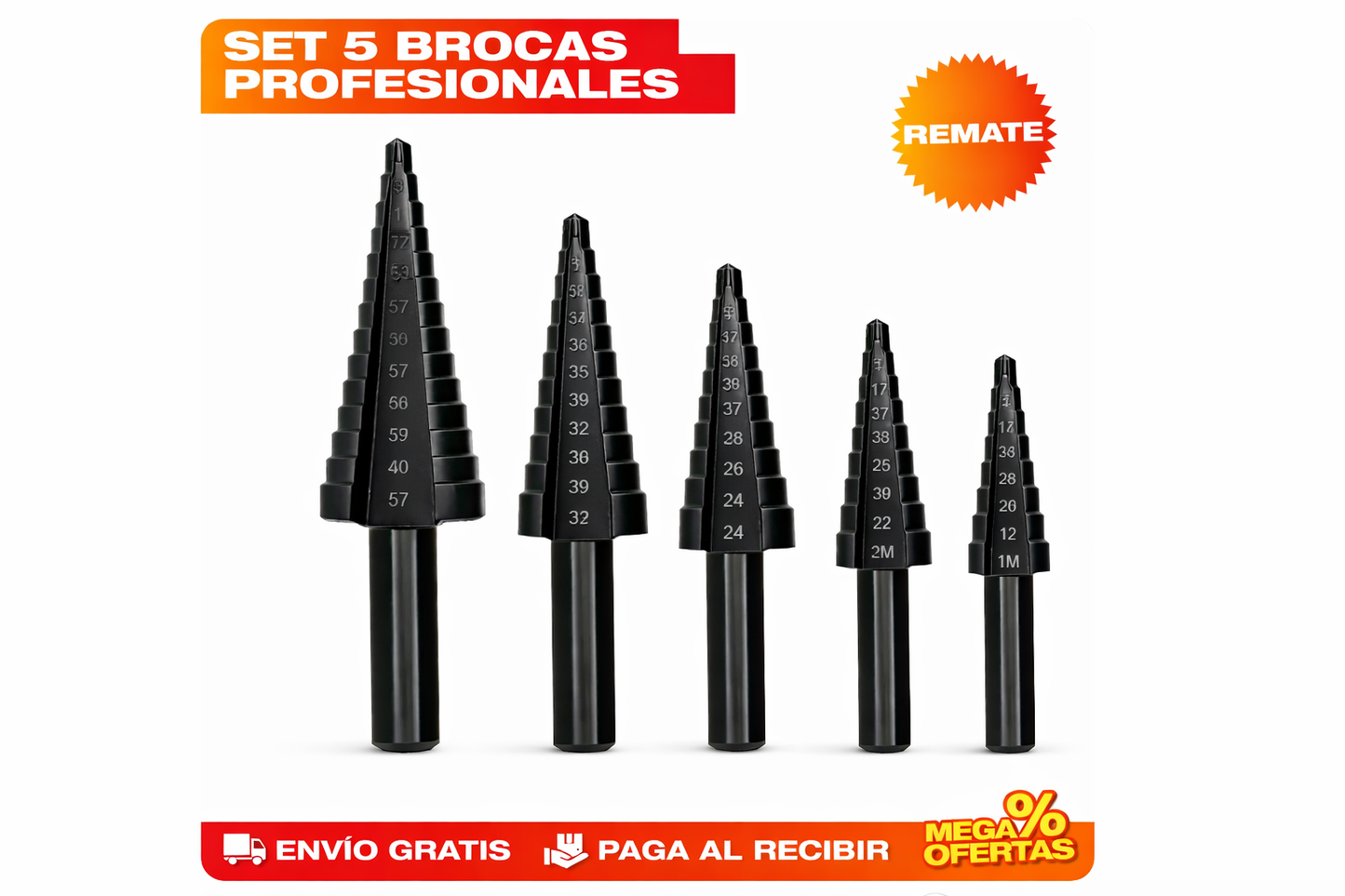 🔩 SET DE  5  BROCAS ESCALONADAS DE TITANIO + ENVIO GRATIS