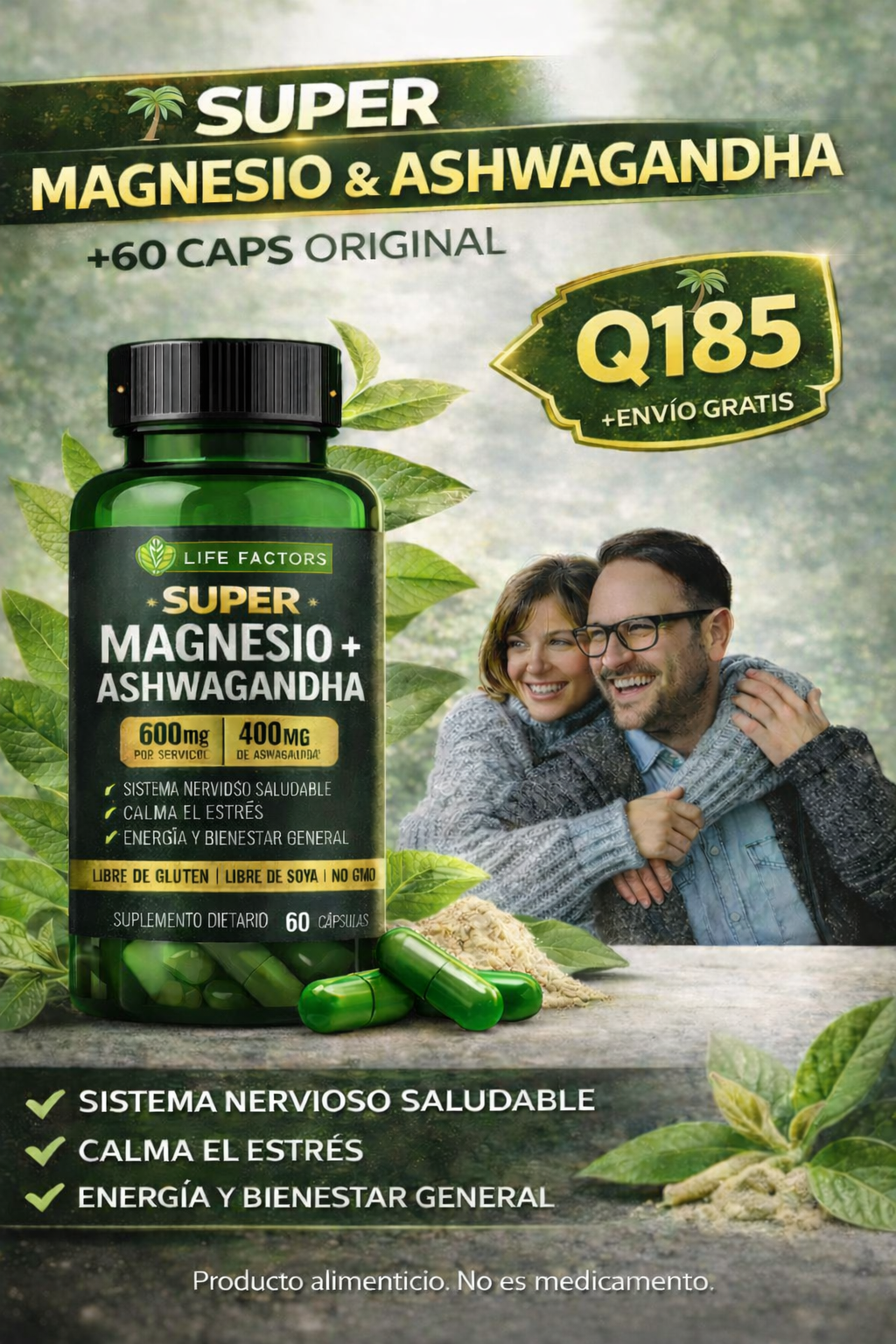 🌴SUPER  MAGNESIO & ASHWAGANDHA + 60 CAPS ORIGINAL -Q185 + envio gratis