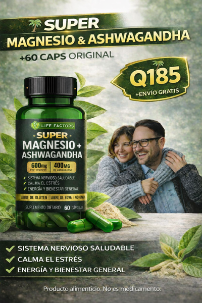 🌴SUPER  MAGNESIO & ASHWAGANDHA + 60 CAPS ORIGINAL -Q185 + envio gratis