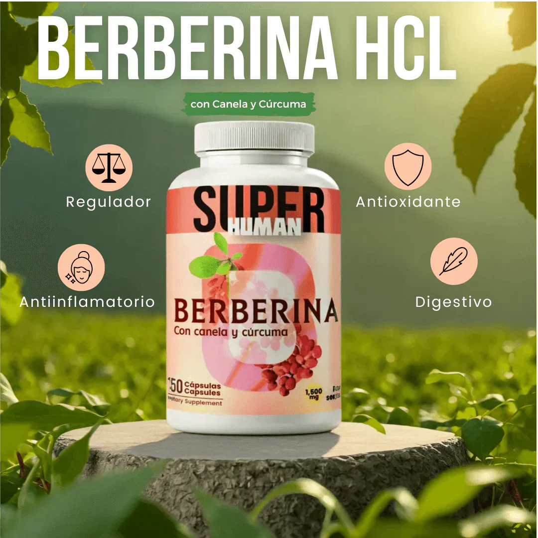 Berberina -  Prevención Diabética con Canela y Cúrcuma Berberina Super Human | Control de Azúcar, Pérdida de Grasa