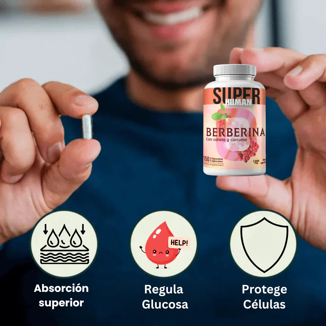 Berberina -  Prevención Diabética con Canela y Cúrcuma Berberina Super Human | Control de Azúcar, Pérdida de Grasa