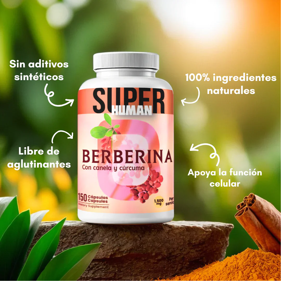 Berberina -  Prevención Diabética con Canela y Cúrcuma Berberina Super Human | Control de Azúcar, Pérdida de Grasa